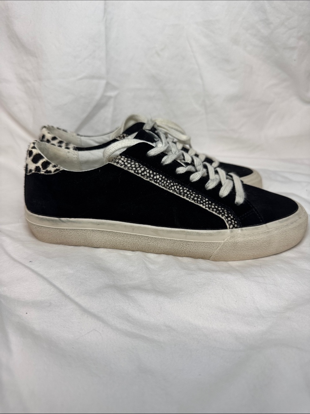 Madewell women’s Black Suede Low-Top Sneakers with Leopard Accent